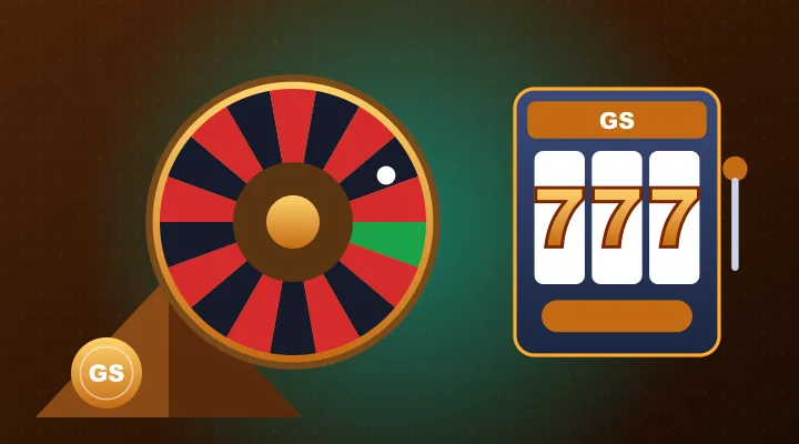 Koło ruletki i automat 777 na tle piramidy – automaty GameSpot Casino