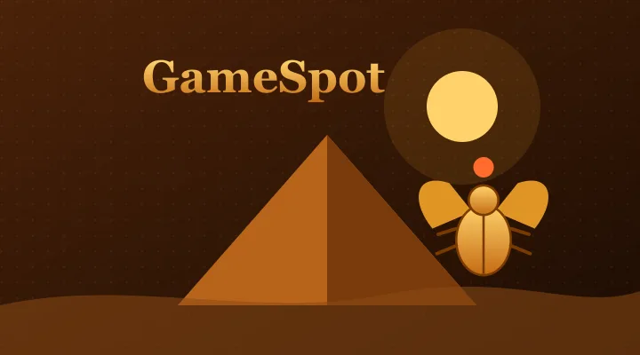 Piramida, słońce i złoty skarabeusz z napisem GameSpot